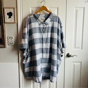True Nation blue & white short sleeve button down wide striped shirt